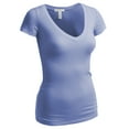 thumbnail image 3 of Essential Basic Women's Plain Short Sleeve V Neck T Shirts - 3Pk - Wht, D Salmon, P Blue, L, 3 of 4
