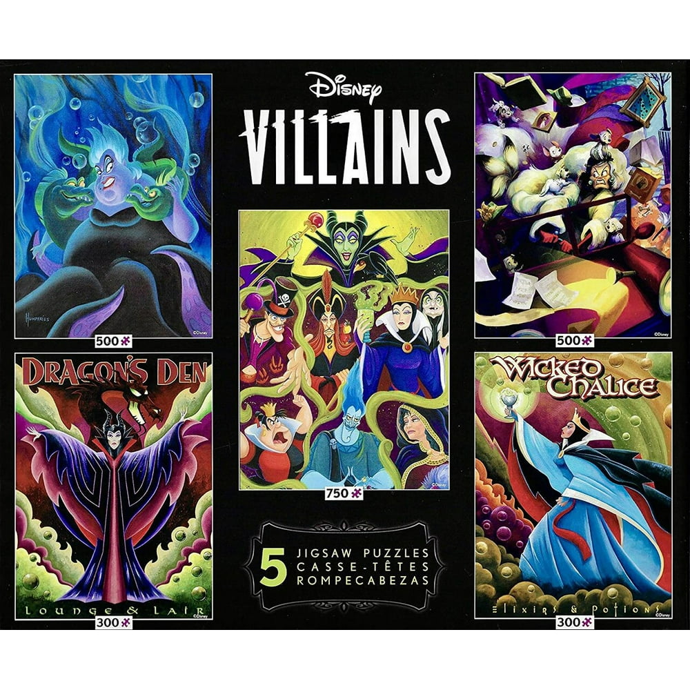 Ceaco - Disney Villains 5 in 1 Multipack Jigsaw Puzzle Bundle Set, (2 ...