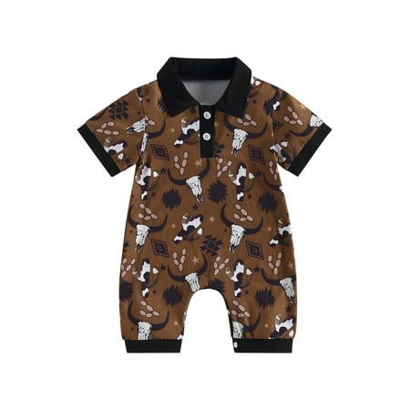

Western Baby Boy Summer Clothes Highland Cow Print Polo Romper Shorts Jumpsuit One Piece Outfits Cowboy Country Clothing