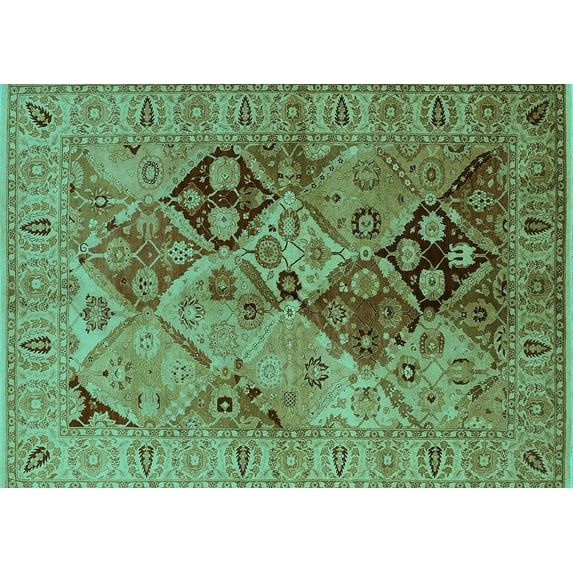Ahgly Company Machine Washable Indoor Rectangle Oriental Turquoise Blue Industrial Area Rugs, 3' x 5'