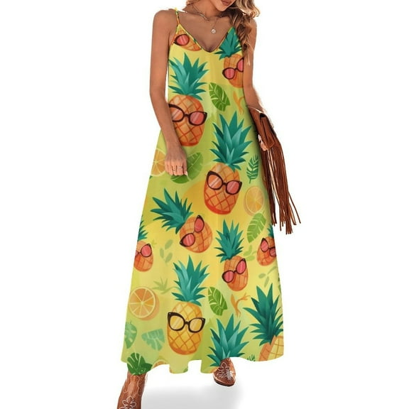 Lunarable Pineapple Design Sleeveless Dress Woman Fashion Long Dresses Women's Summer Suit Dress 2025