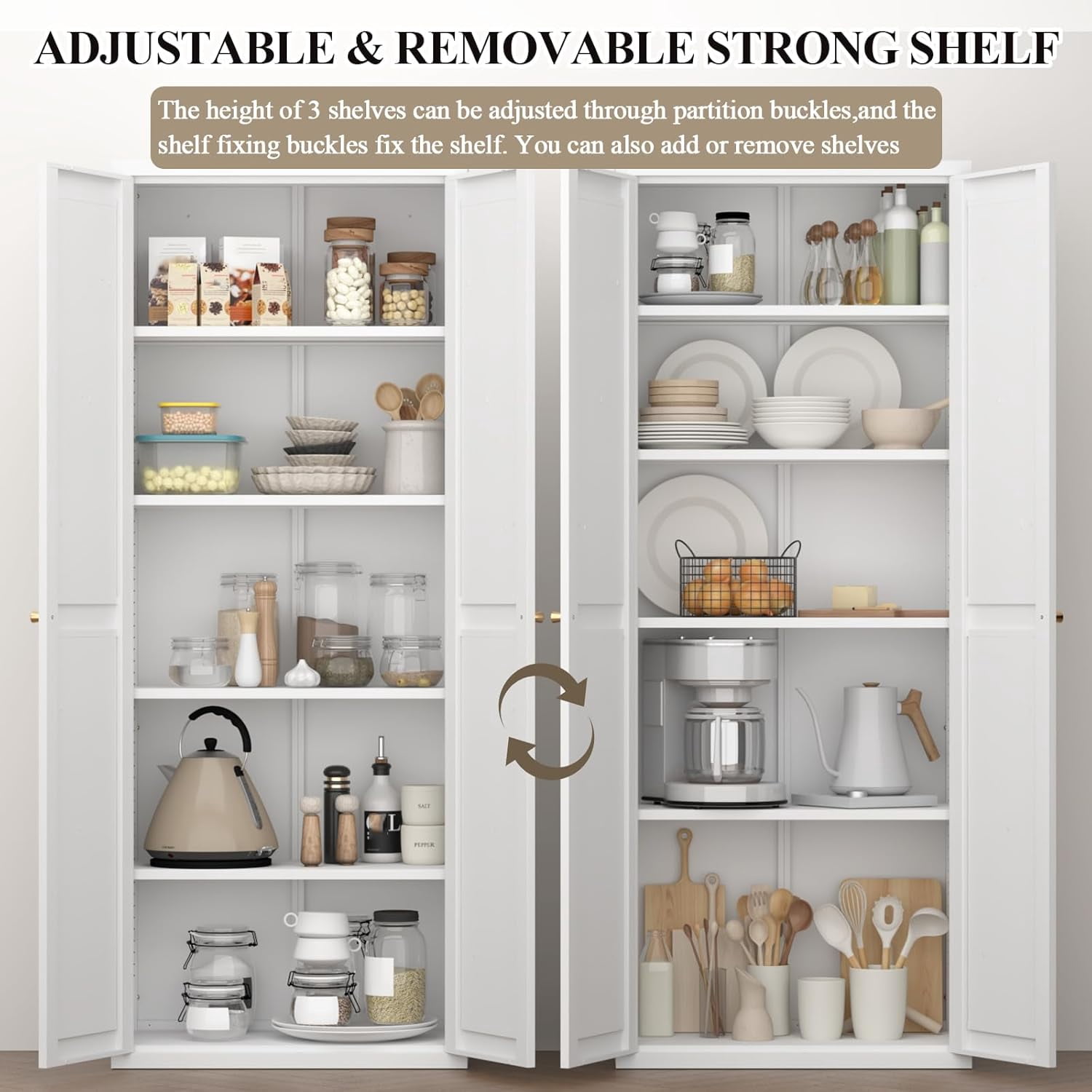 Howcool 71" 2-Door Steel Storage Cabinet with Adjustable Shelves for Kitchen Living Room Office, White