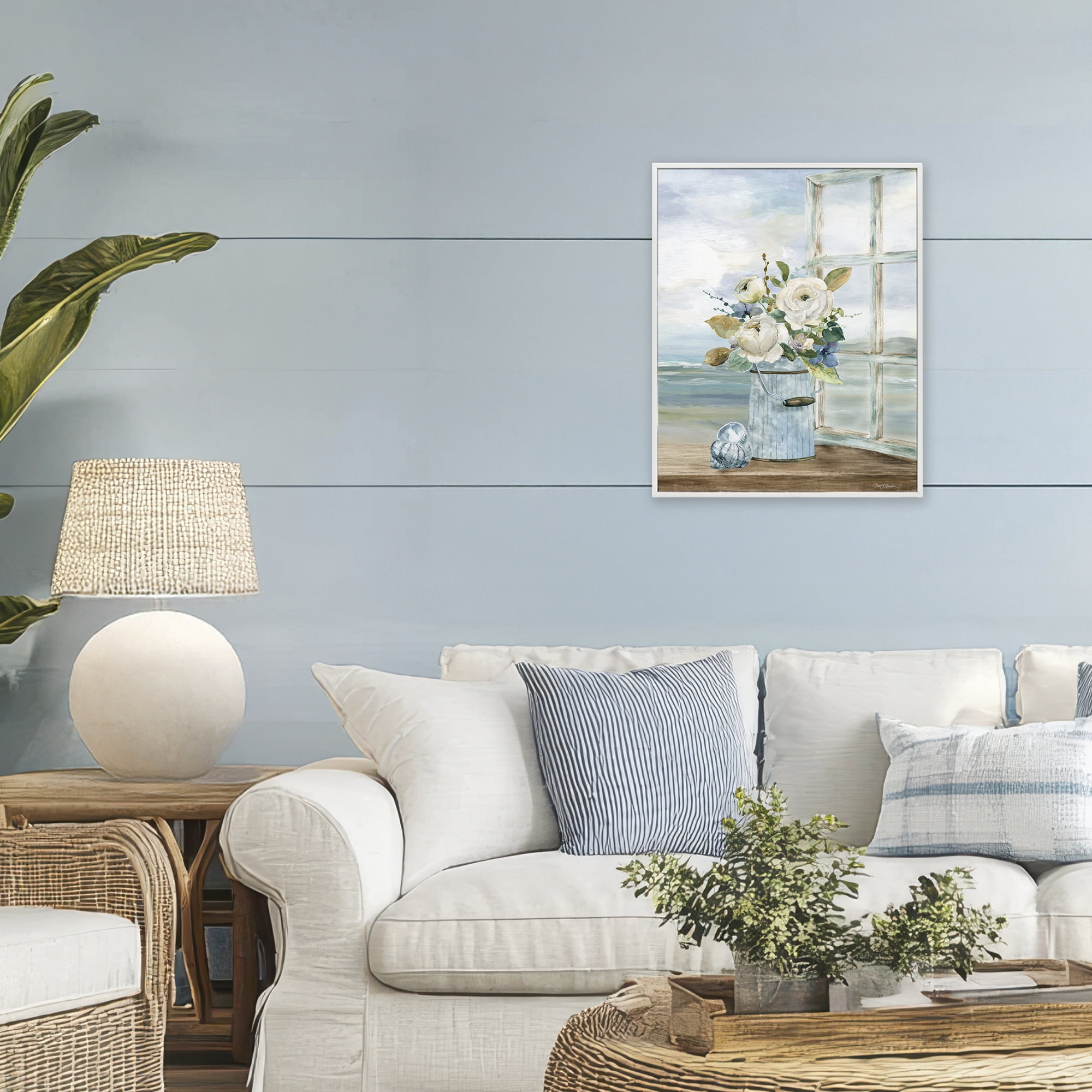 Stupell Industries Seaside Florals on Windowsill White Framed Giclee Art, design by Carol Robinson