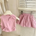 thumbnail image 3 of SGFCWSX Girls 2 Piece Outfits Sleeveless Bow Knot Tank Tops Plaid Skort Summer Casual Clothes Set Pink Size 5T, 3 of 8