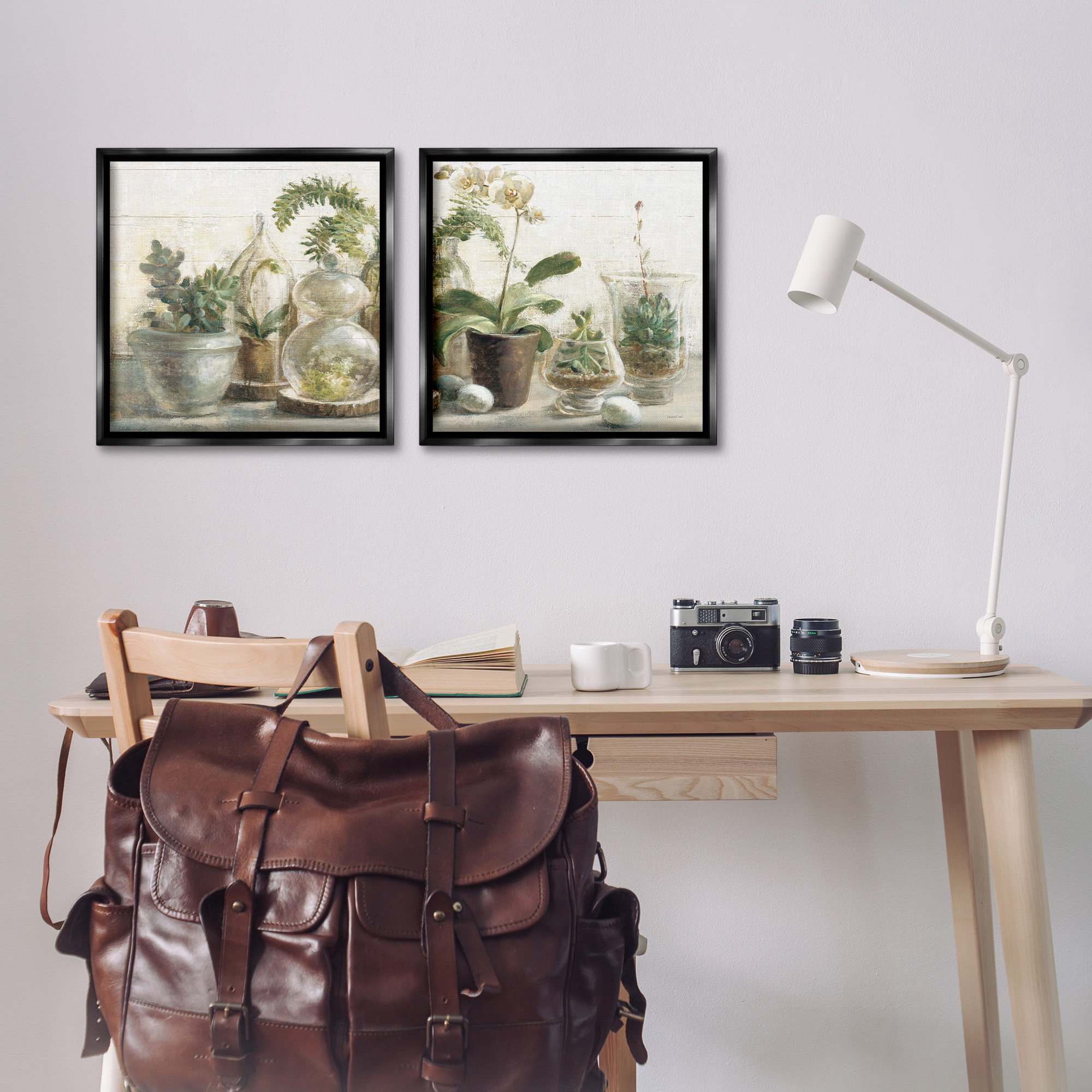 Stupell Industries Succulent House Plants Country Charm Botanical & Floral Painting Black Floater Framed Canvas Art Print Wall Art, 18 x 18, Set of 2