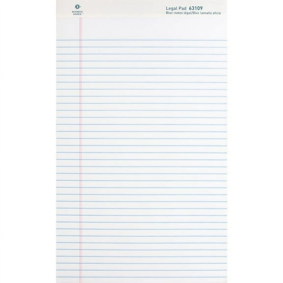 Business Source Micro - Perforated Legal Ruled Pads - Legal - 50 Sheets - 0.34" Ruled - 16 lb Basis Weight - 8 1/2" x 14" - White Paper - Micro Perfor | Bundle of 2 Dozen