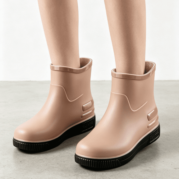 Domuza Women Matte Short Ankle Rain Boots, Waterproof Non Slip Thick Sole Comfort Rain Shoes for Gardening Walking Commuting Outdoor Rainy Day Use Khaki 7.5(EU-39)