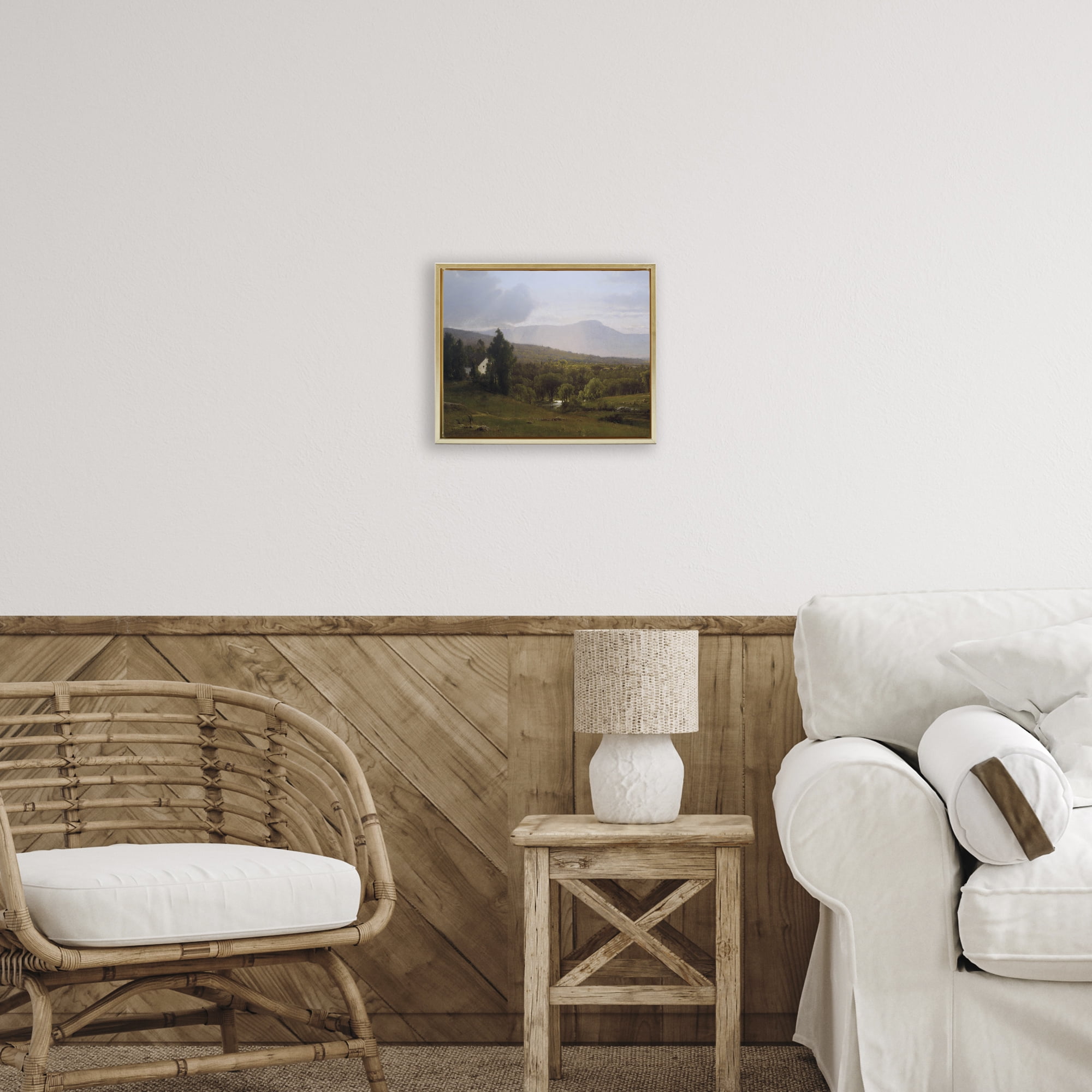 Cabins in Peaceful Vista Gold Framed Floater Canvas Wall Art, design by Lettered and Lined