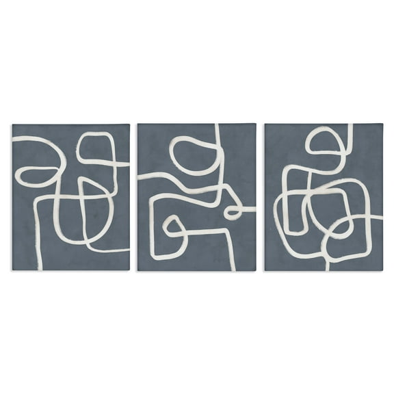 Stupell Industries Squiggles on Grey Abstract Painting Wrapped Canvas Art Print Wall Art, 11 x 14, Set of 3