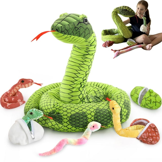 Animal de peluche MaoGolan, serpiente verde gigante, 3 m, con bebés y huevos