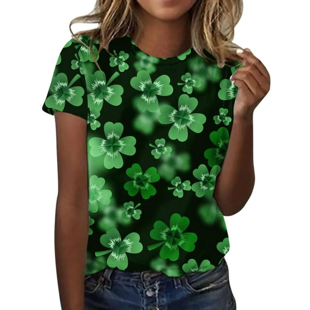 Prolriy T-Shirt de la Saint-Patrick pour Femmes Printemps Col Rond Manches Courtes Imprimé Saint-Patrick T-Shirts Décontractés Amples pour Femmes, Hauts Camouflage TG