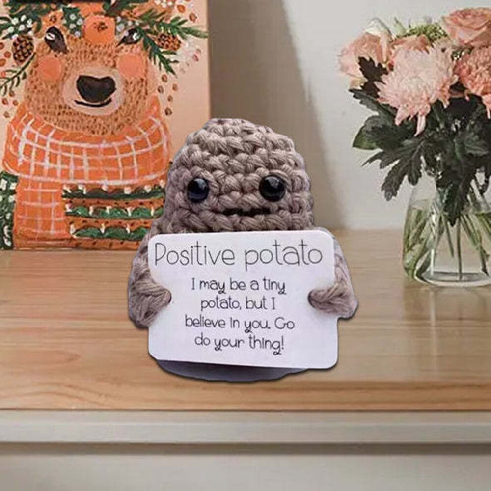 Clearance!!Funny Positive Potato Cute Wool Knitting Doll With Card  Positivity Affirmation Cards Potato Doll Gift Home Decoration Figurines