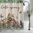 thumbnail image 2 of Hello Spring Shower Curtain, 72" x 84", Bird Pink White Flowers Butterflies Vintage Linen Texture Waterproof Bathroom Curtain Washable Shower Curtain Set with 12 Hooks, 2 of 9