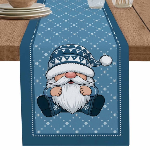 nqOlkjepod Christmas Gnomes Table Runner 120 Inches Long Farmhouse Dress Scarves, Winter Xmas Snowflakes Textured Blue Dining Tablerunner for Coffee Table/Kitchen Island/Party Décor, 13" x 120"