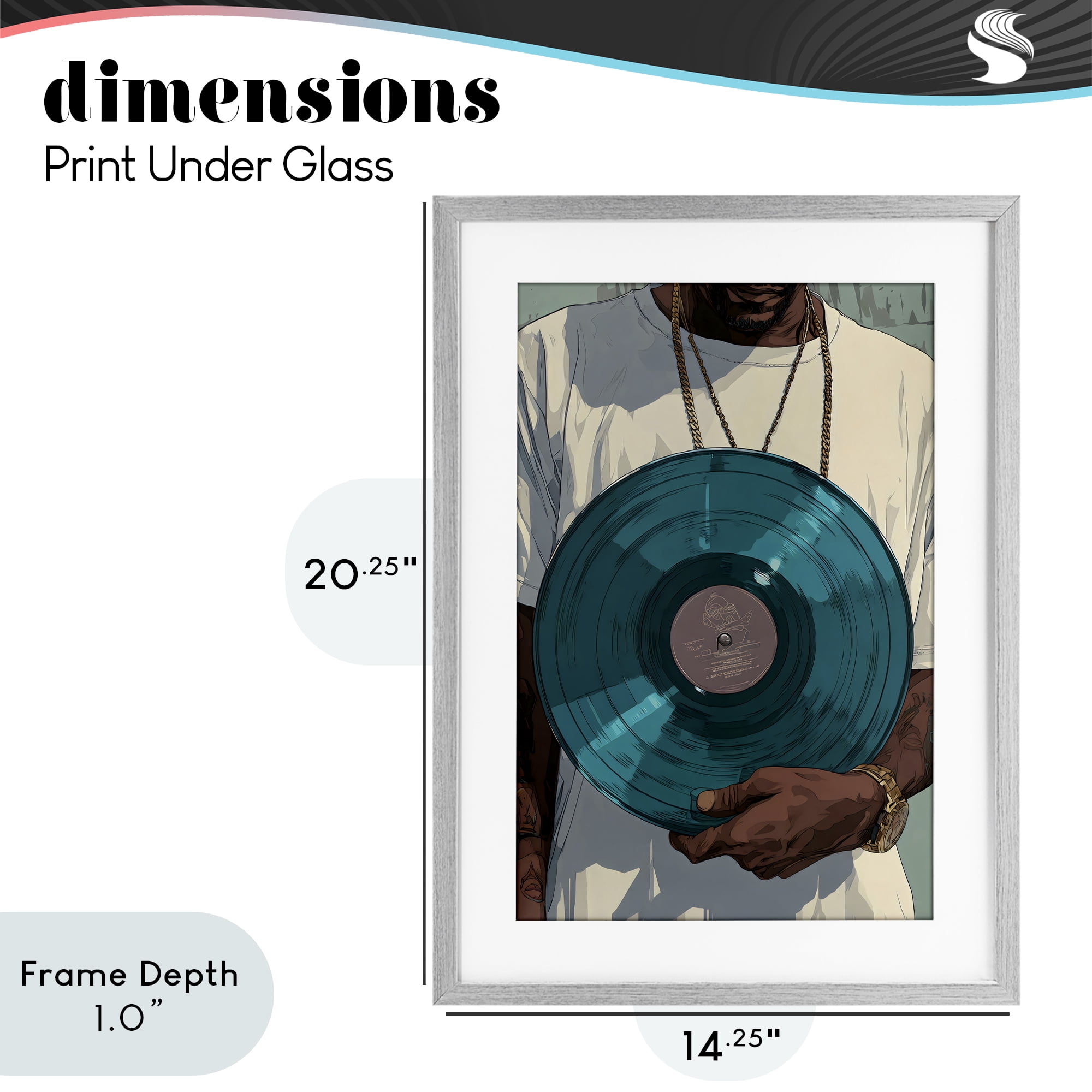 Stupell Industries Musician & Blue Music Record Gray Framed Print Under Glass, design by Franklyn Gregory