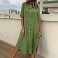 thumbnail image 2 of Elainilye Fashion Women's Casual Dresses Medium Sleeve V-Neck Button Solid Color Dress Long Dress Summer Dresses,Green, 2 of 6