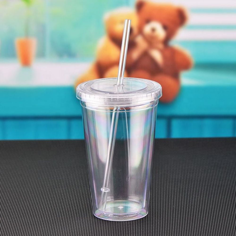 2Pack 16OZ Glass Cups with Lids and Straws ，Smoothie Cup Tumbler Clear