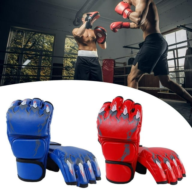 2 Pares de Guantes de Boxeo MMA, Guantes de Medio a Prueba de Golpes con Correa de Muñeca Ajustable, Bolsa de Artes Marciales, Guantes para Rojo y azul