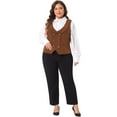 thumbnail image 3 of DARING DIVA Women's Plus Size Double Breasted Vintage Lapel Collar Vest 1X Brown, 3 of 6