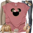 thumbnail image 3 of Women and Teen Floral Mickey Flower Shirt Adult Women Ladies Boho Character Tshirt (Mauve, 3X Large), 3 of 7