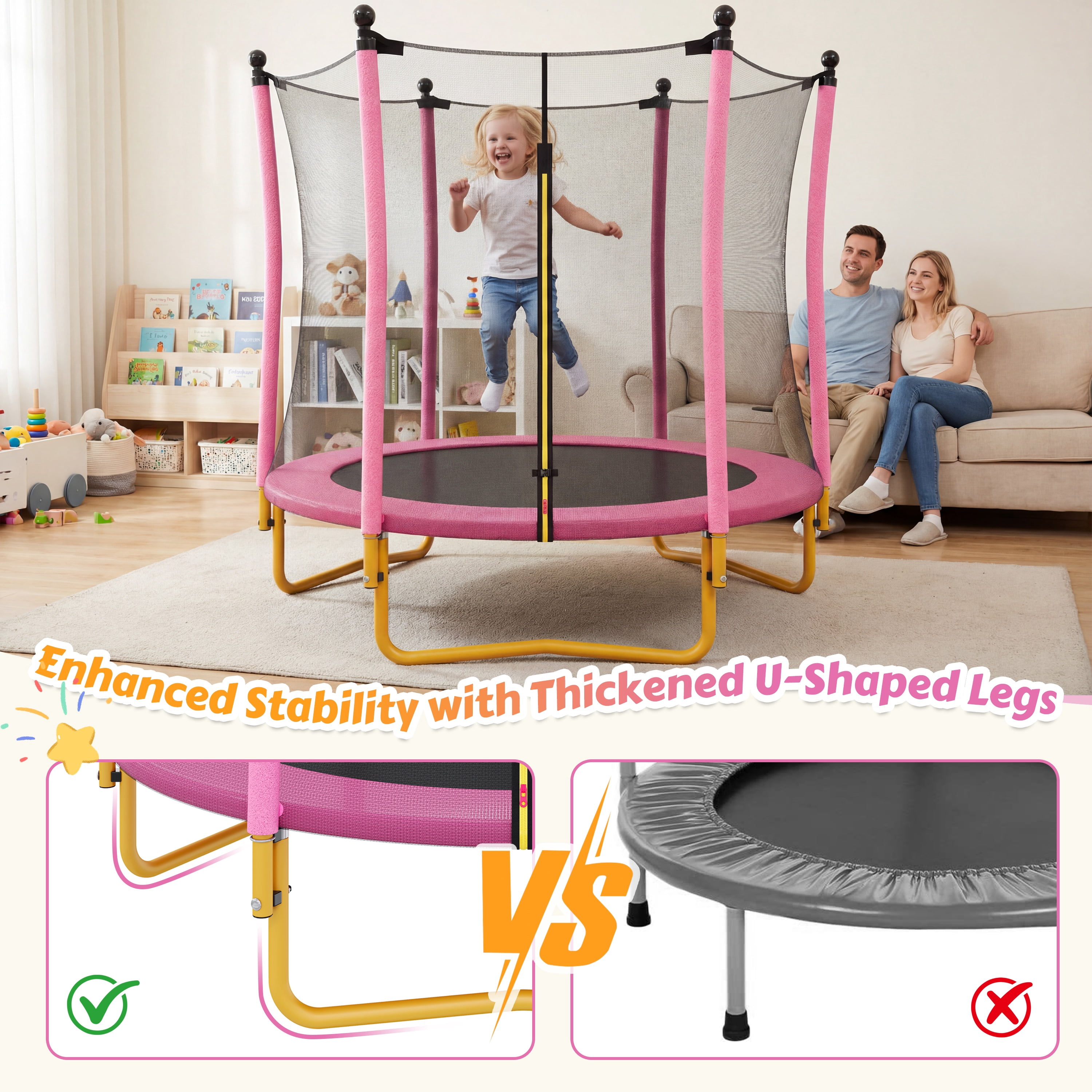 5.5FT Kids Trampoline with Safety Enclosure Net, SEGMART Upgraded Indoor Toddler Trampoline with Spring Padding for Kids, Outdoor Round Small Trampoline with Jumping Mat, Gift for Boys Girls