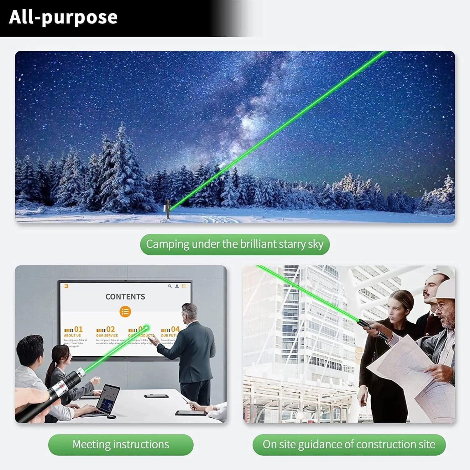 High Power Green Laser Tactical Flashlight - 2000m Long Range, USB-C Charging, Adjustable Focus, Suitable for Outdoor Hunting/Demonstration/Astronomy