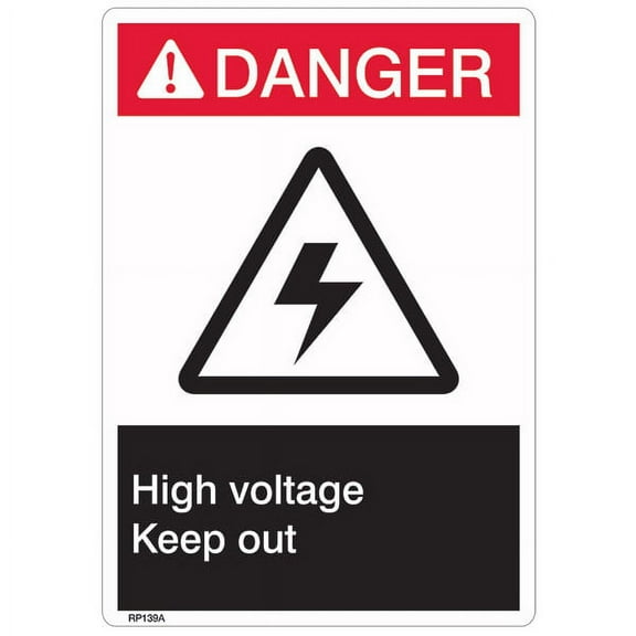 ANSI Z535 Rigid Plastic "Danger High Voltage" Sign, 7" x 10" (152 Units)