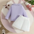 thumbnail image 5 of Chbgutlmr Baby Girls Clothes Kids Fall Outfits Knit Ribbed V Neck Sweaters Flower Button Cute Shorts Sets, 5 of 8