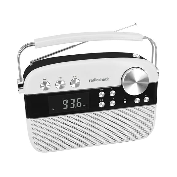 RadioShack AM/FM 2-Band Vintage Radio with Bluetooth Function and USB/TF ports White