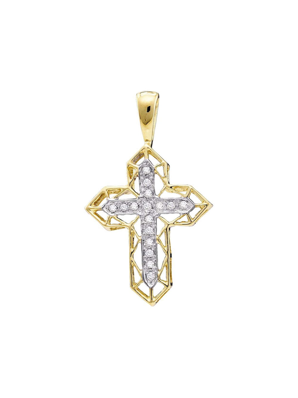 10kt Yellow Gold Womens Round Diamond Cross Religious Pendant 1/8 Cttw