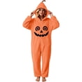 thumbnail image 4 of Inleife Women's Halloween Pumpkin Face Print Hooded Plush Fleece Onesie, Full Zip Jumpsuit with Side Pockets for Cosplay Holiday Party Wear, 4 of 6