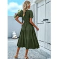 thumbnail image 5 of Women'S Spring Summer Solid Color Elegant Dresses Crewneck Cut Out Maxi Dress Green S, 5 of 8