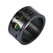 PAMTIER Men's Women's Stainless Steel 11MM Classic Love Rainbow Wedding Band Gay Lesbian LGBT Pride Rotatable Ring Black Size 10