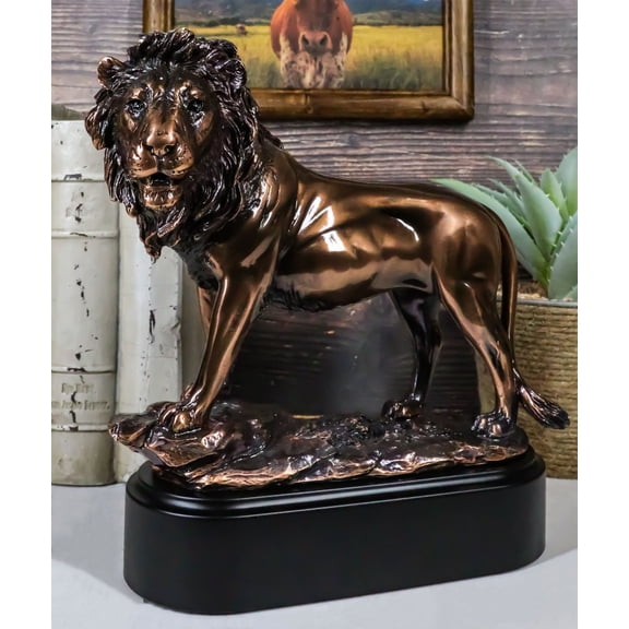 King Of The Jungle African Lion Pride Rock Scene Bronze Electroplated Figurine