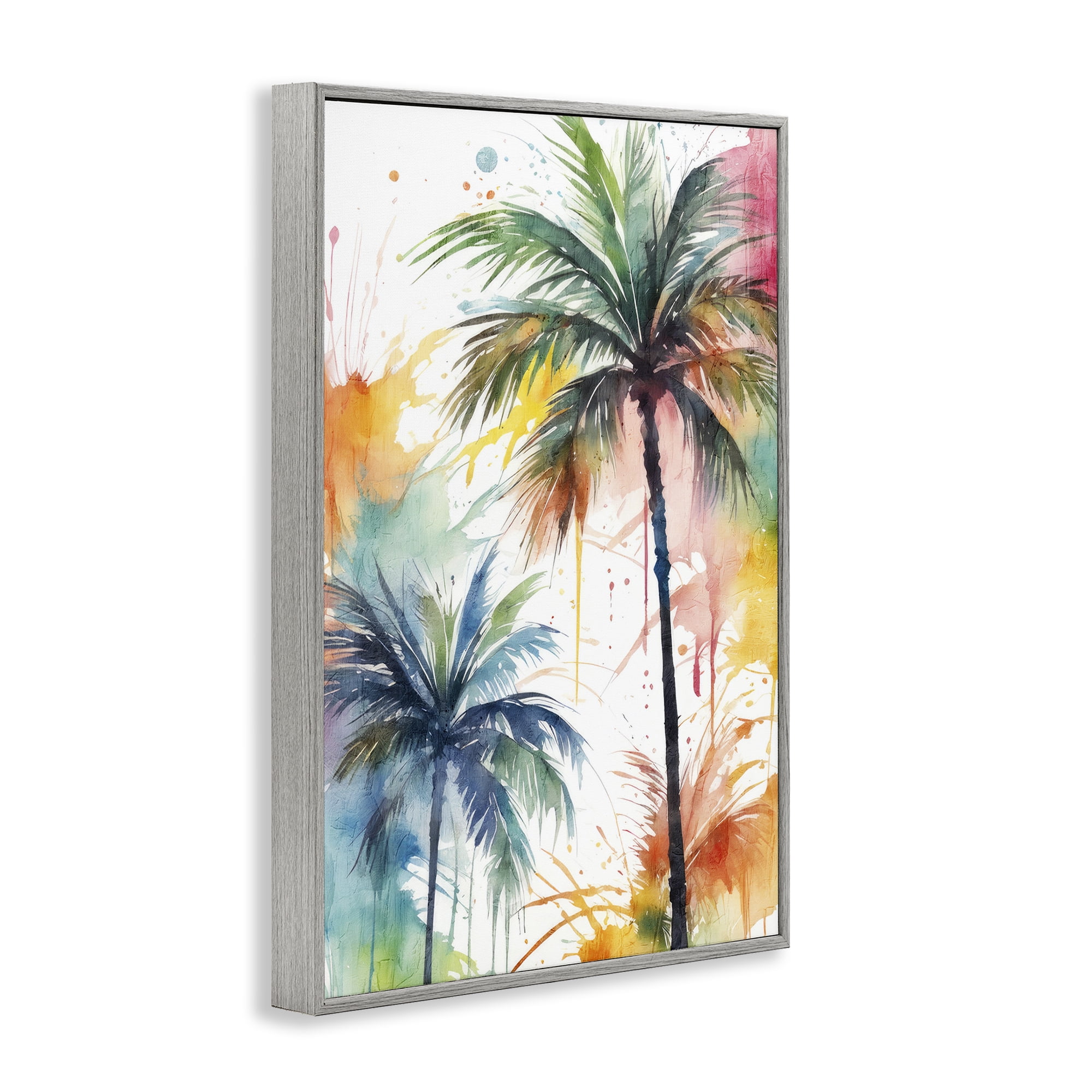 Stupell Industries Splashed Palm Trees Botanical & Floral Painting Gray Framed Art Print Wall Art, 20 x 30