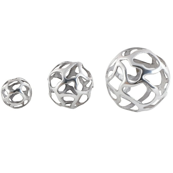 8", 6", 4"W Silver Aluminum Metal Cutout Orb Abstract Sculpture, by DecMode (3 Count)