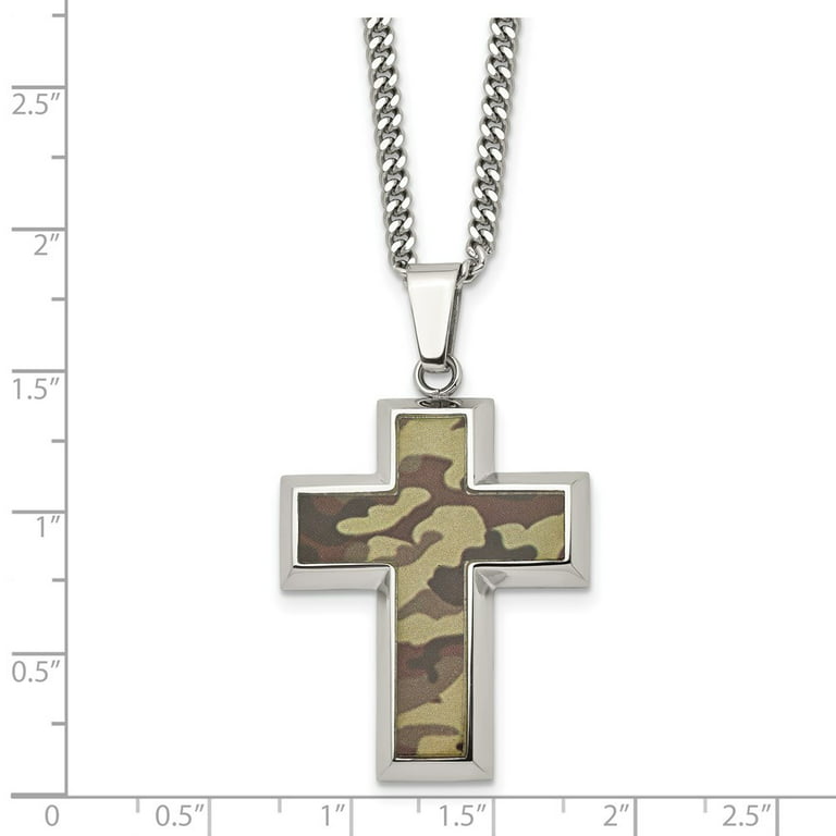 The Black Bow Men's Stainless Steel Printed Brown Camo Cross Necklace, 22  inch