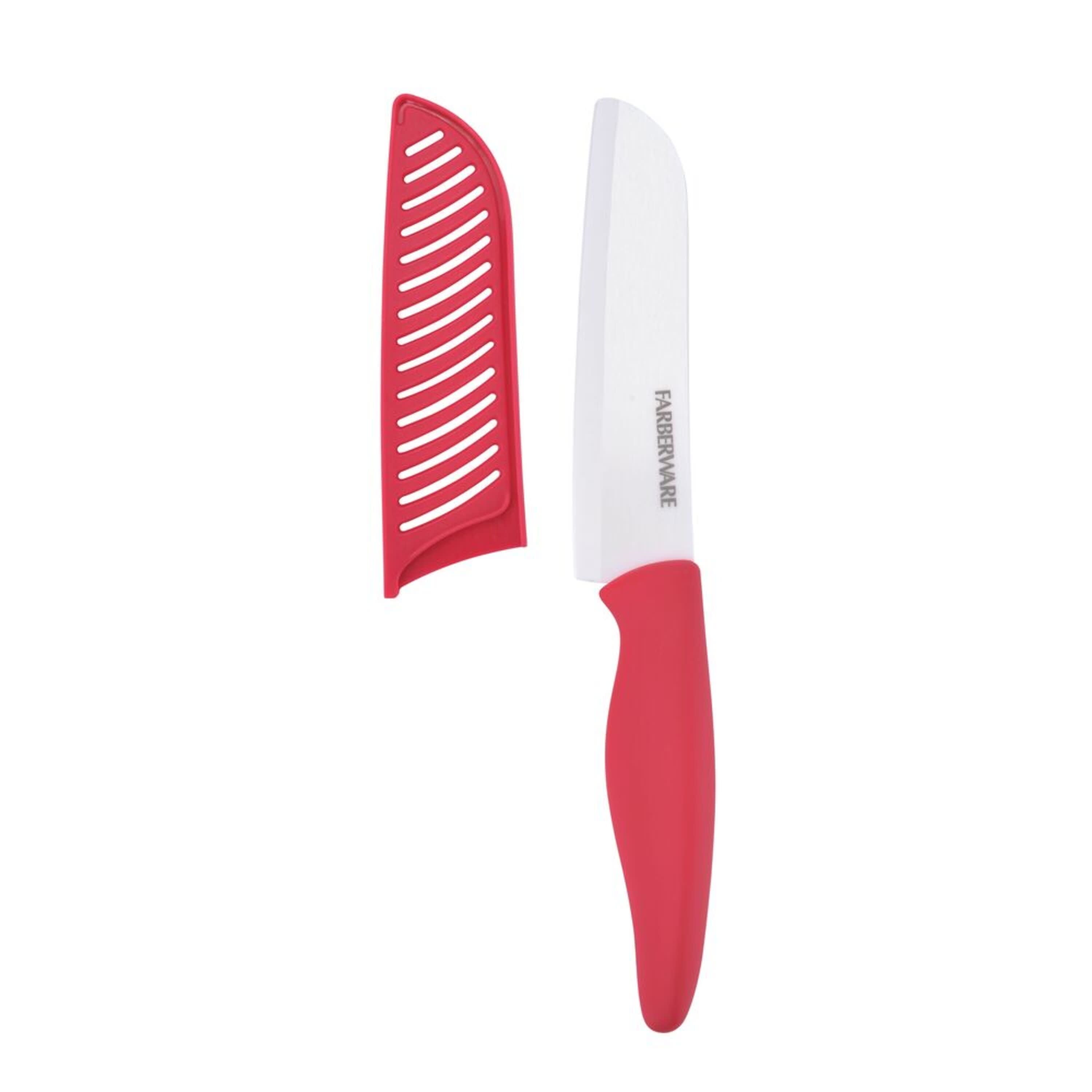 (2 pack) Farberware Professional 5-inch Ceramic Kitchen Santoku Knife in Red