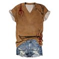 thumbnail image 2 of TANGQIOP T-Shirts for Women Tops V-Neck Short Cap Sleeve Tee Top Halloween Solid Bloodstains Bloody Grimace Print Funny Casual Yellow XL, 2 of 3