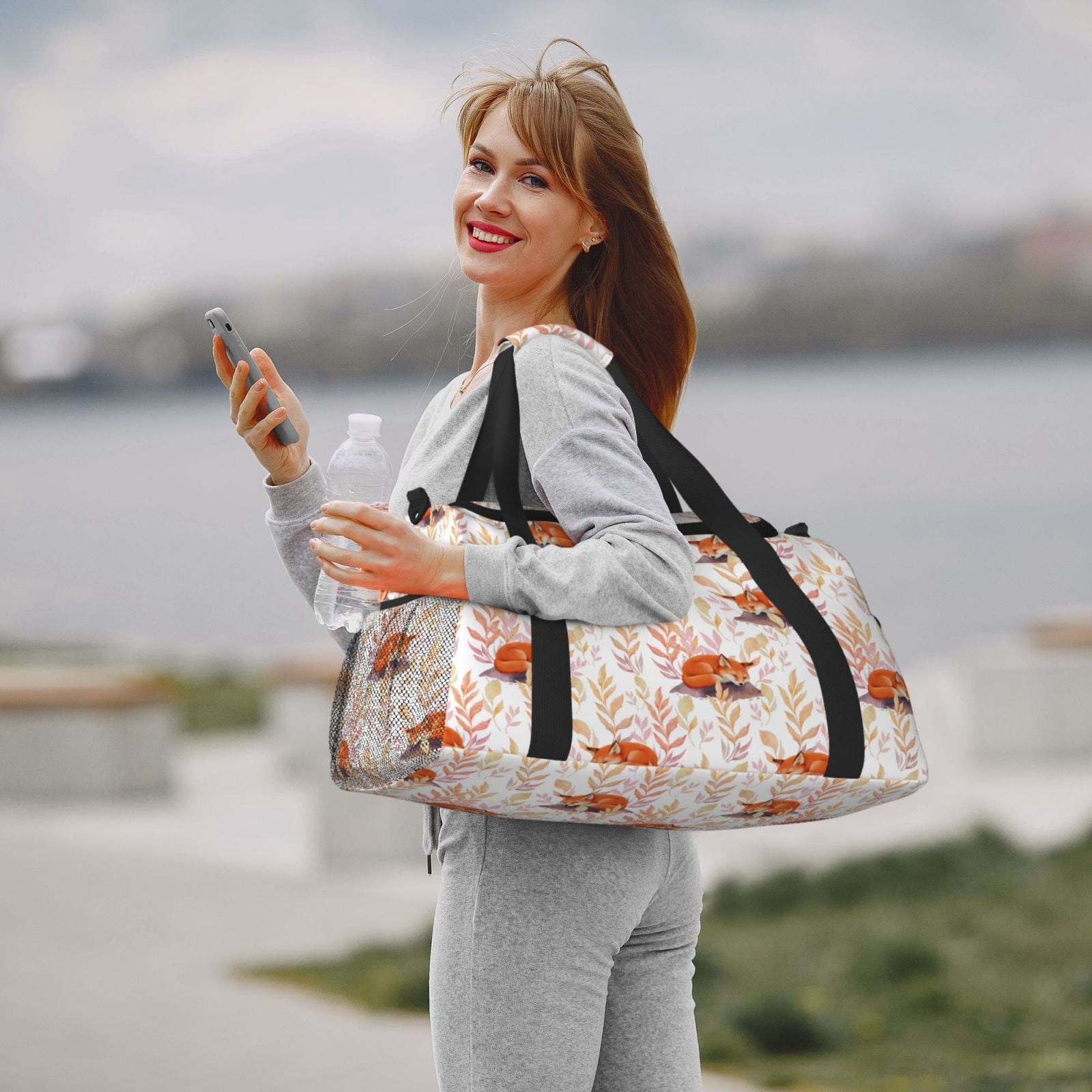 Fuzoiu Cute Sleepy Fox Print Travel Duffle Bag,Carry On Tote Bags,Duffel Bag,Sport Gym Bag, Hospital Bag for Labor and Delivery, Overnight Bag,Luggage Bag