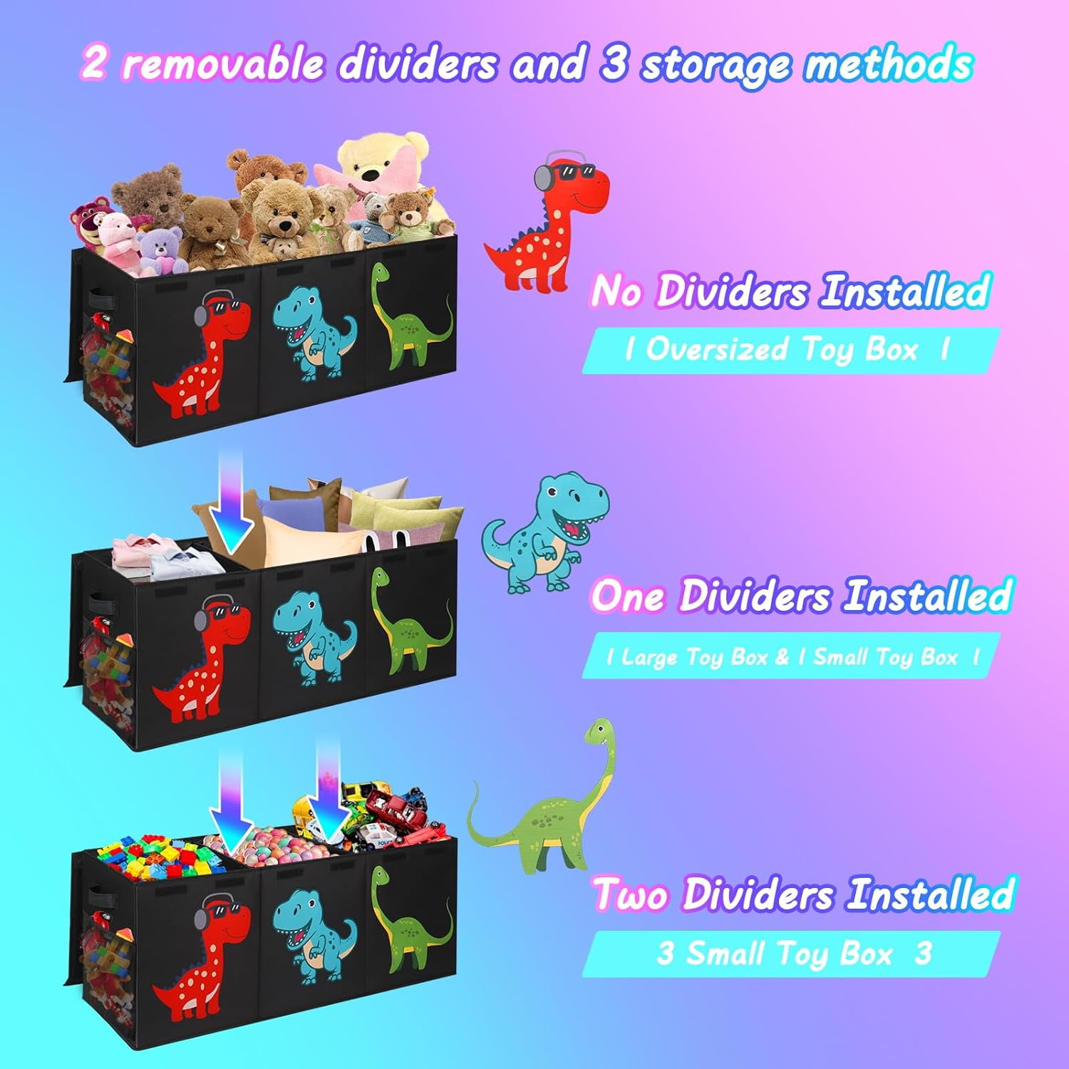 Toy storage box with lid, dinosaur toy box, unisex, 40" x 16" x 16" size, suitable for living room, playroom, bedroom, nursery.