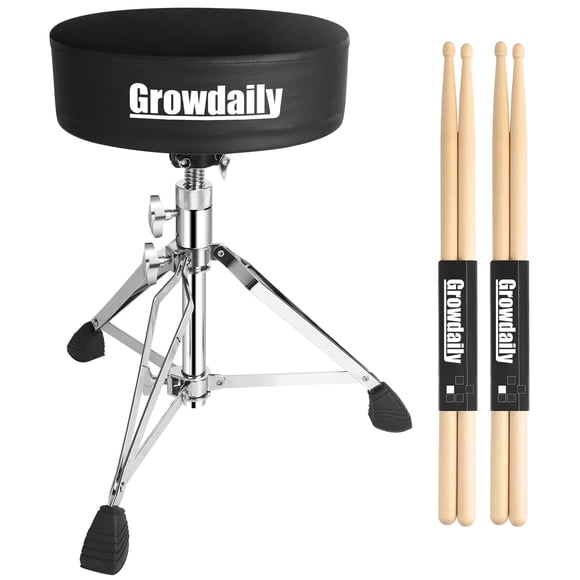 Taburete ajustable Drum Throne Seat GrowDaily con baquetas