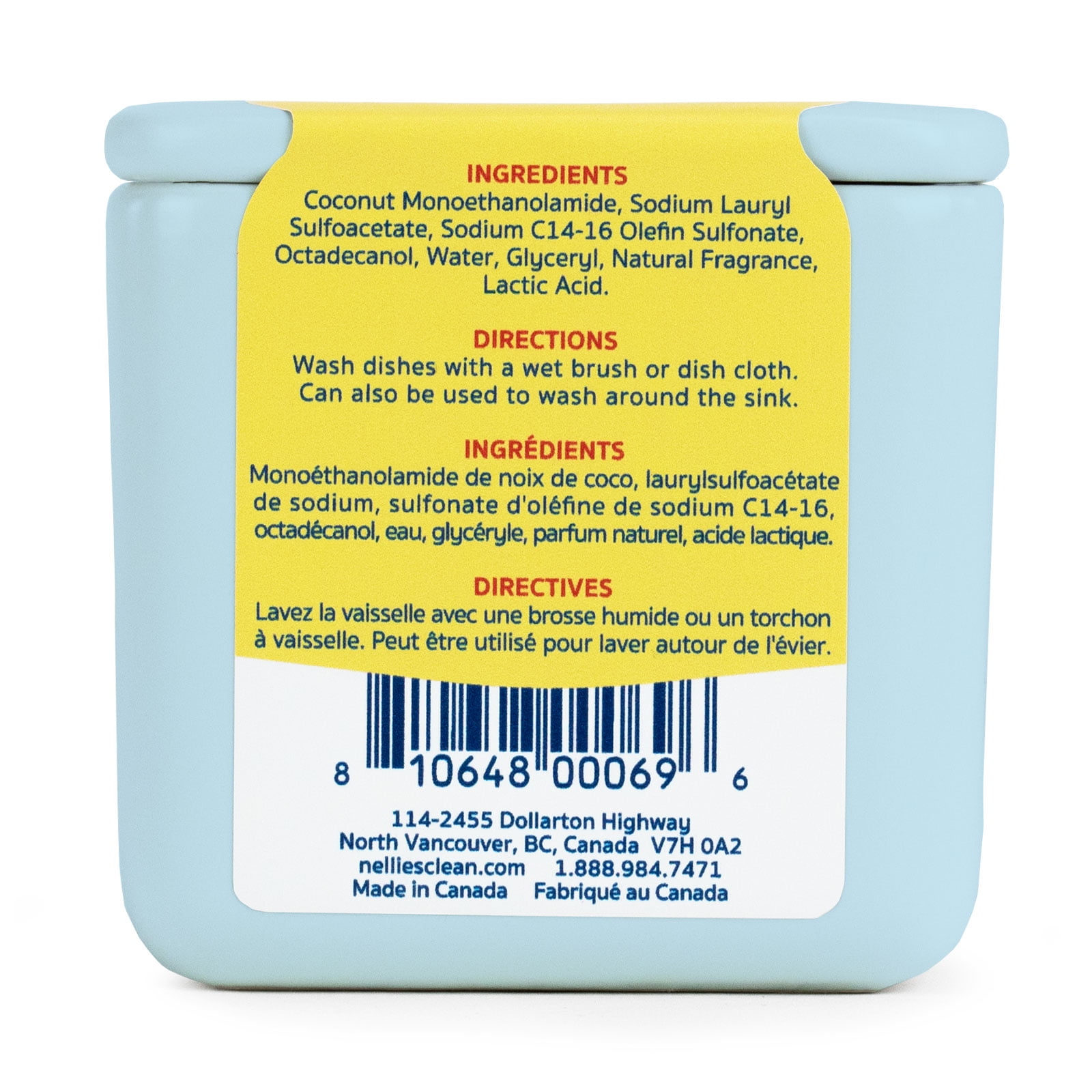 Nellie's Dish Butter - Zero-Waste Dish Soap Block - Eco-Friendly and Sustainable Dish Cleaning Solution with Reusable Ceramic Container for Mess-Free Dish Duty (Blue)