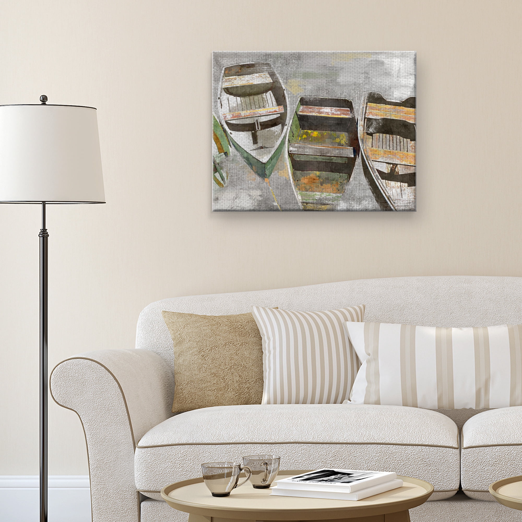 Masterpiece Art Gallery Docked Row Boats by Studio Arts Canvas Art Print 22" x 28"