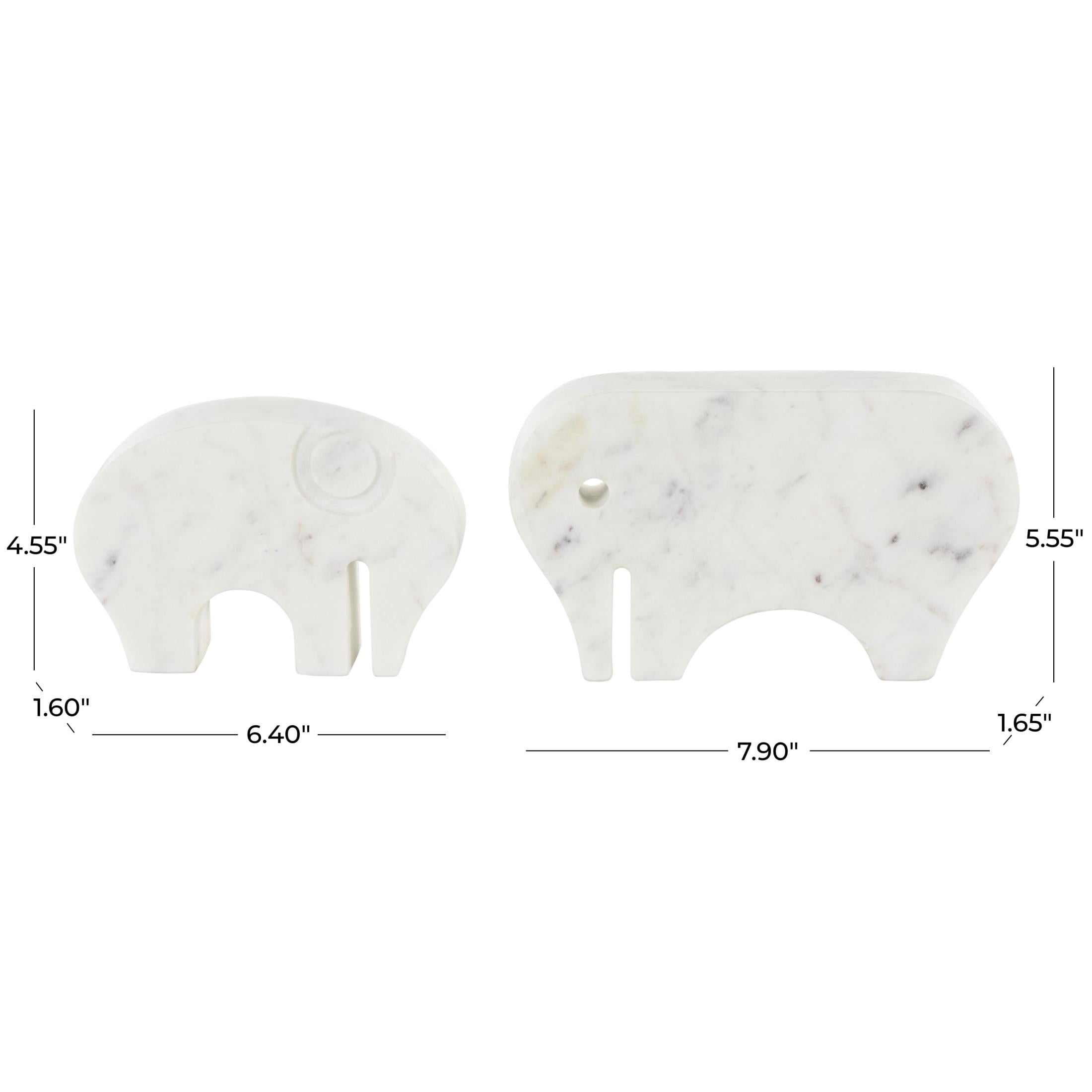 6", 5"H White Marble Rounded Abstract Elephant Sculpture with Gray Marble Veins and Cutouts, by DecMode (2 Count)