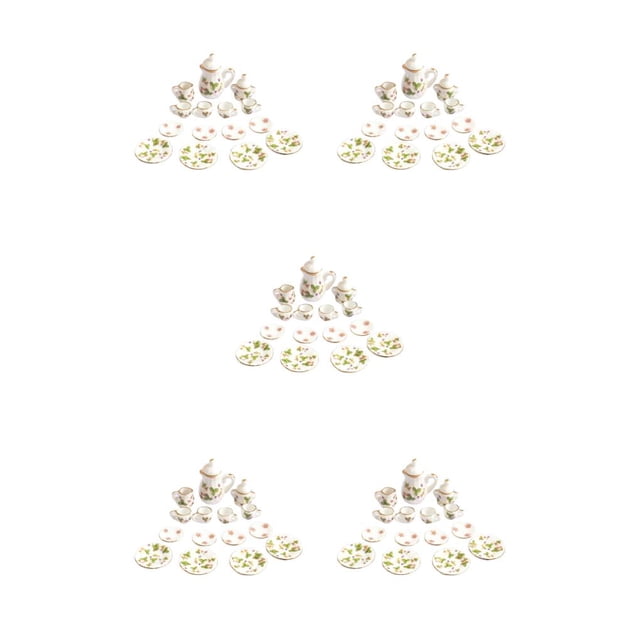 maskred Mini House Tableware Set Miniature Kitchen Ornament Interesting 1/12 Scale Scene Layout Dinnerware Kit Models Props Green Leaf Yellow 5Set