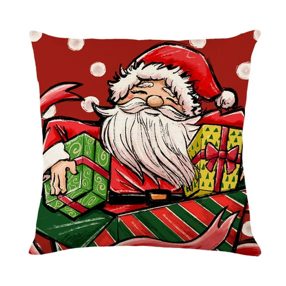2022 Christmas Pillowcase Linen Hand-painted Home Santa Claus Elk Pillowcase Sofa Cushion Cover