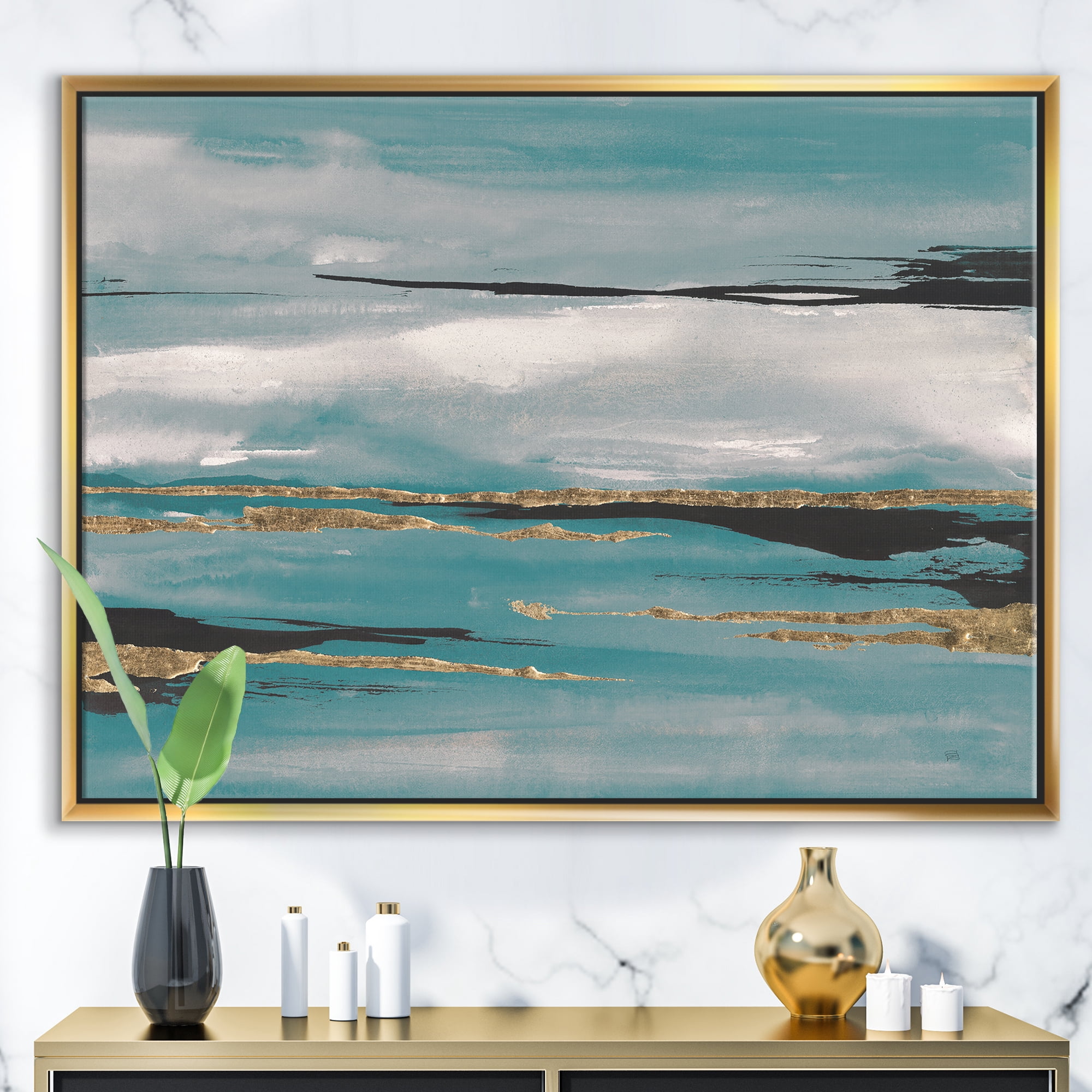 Designart ' Glam Teal Watercolor I ' Modern & Contemporary Framed Canvas