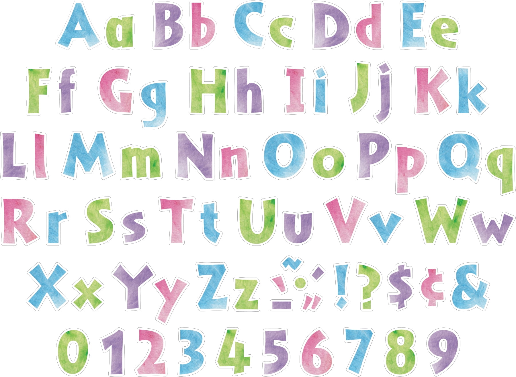 Barker Creek 4" Letter Pop-Outs 3-Pack, Tie-Dye, 765 Upper and Lowercase Letters, Numbers & Punctuation Marks, 4" (4350)