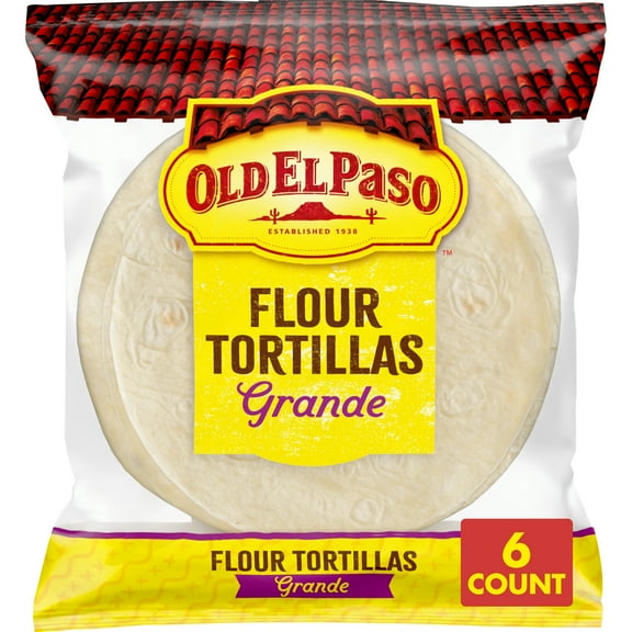 Old El Paso Restaurant Style Grande Flour Tortillas, Meal Prep, 6 Count, 21.5 oz